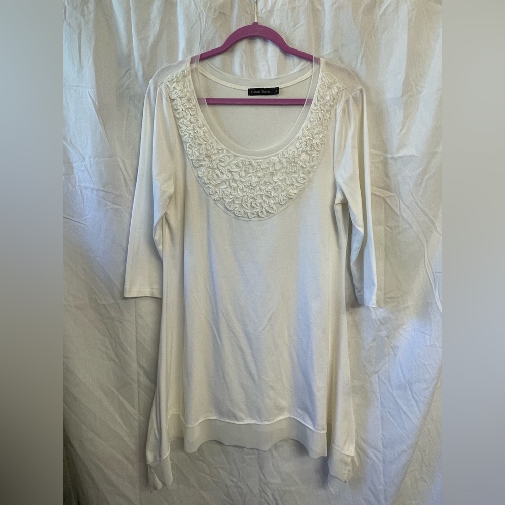 White Casual Express blouse, half-sleeves, women’s size medium.